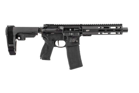 Smith and Wesson M&P15 556 pistol features a blast diverter muzzle device